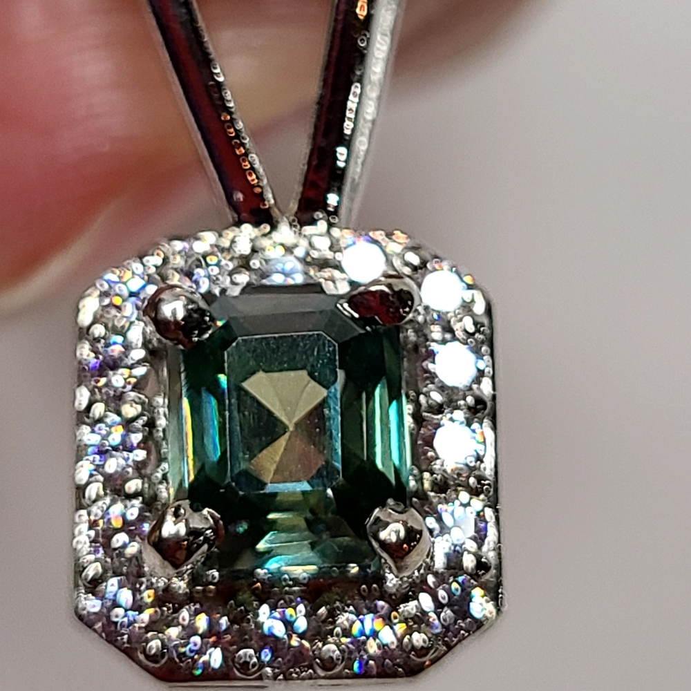 Moissanite Blue/Green Emerald cut Necklace
